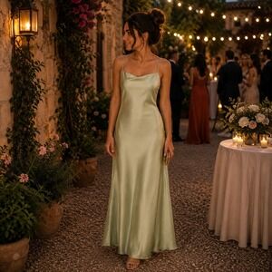 Show Me Your Mumu Tuscany Maxi Dress Green Satin Cowl Neck Bridesmaid Gown S